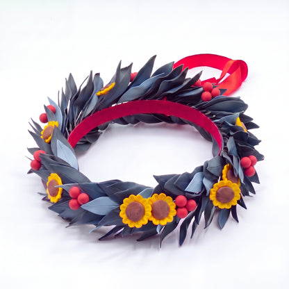 Blue Navy con foglie carta da zucchero / Girasoli + Bacche