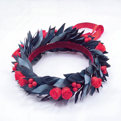 Blue Navy con foglie carta da zucchero / Rose + Bacche