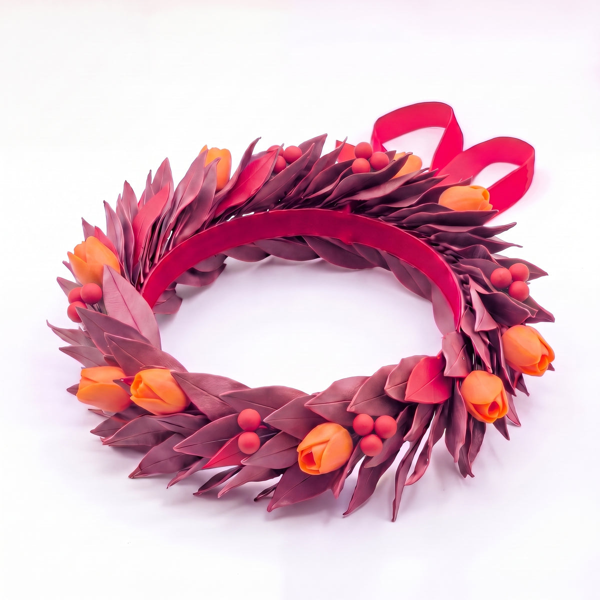 Bordeaux con foglie rosso / Tulipani + Bacche