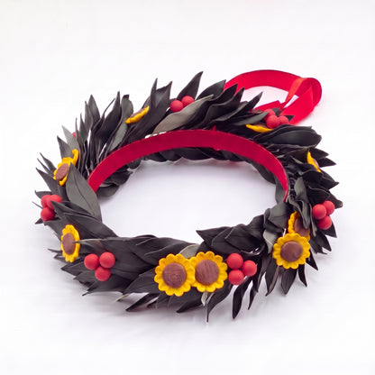 Nero con foglie grigie / Girasoli + Bacche