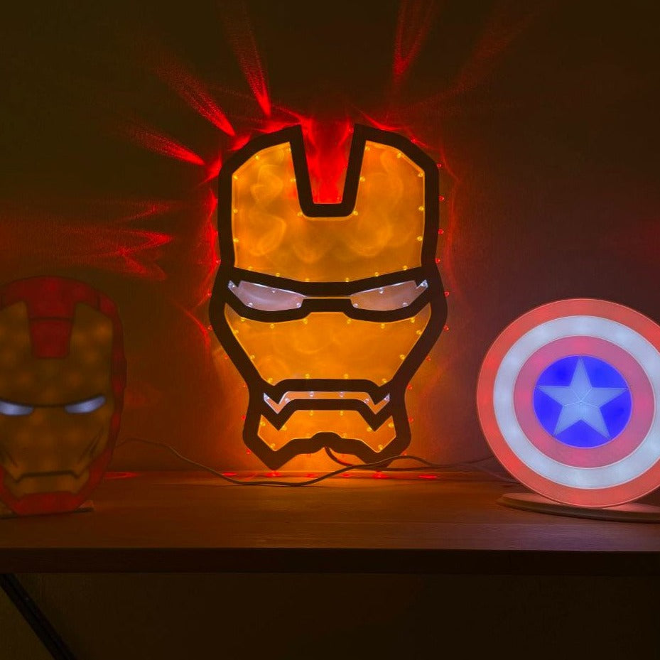 ironman, marvel, stilizzato, eroi, luminaria, arredamento, illuminazione, regalo