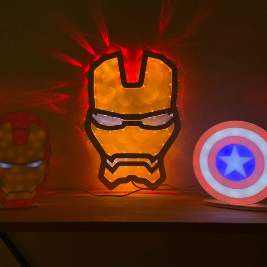 ironman, marvel, stilizzato, eroi, luminaria, arredamento, illuminazione, regalo